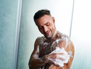 guy using a body wash